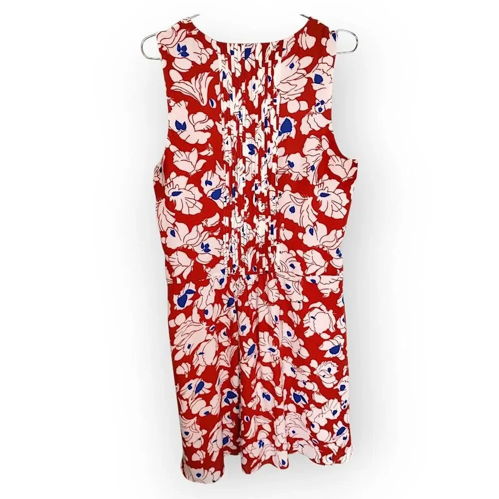 Banana Republic Womens Red Floral Pintuck Pleated Sleeveless V-Neck Dress 14 - Picture 3 of 13